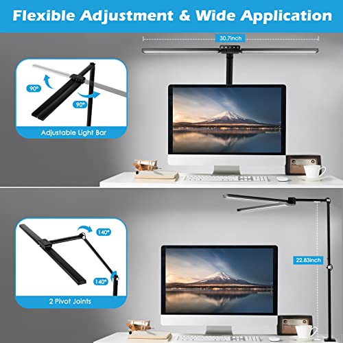 Pezota Led Desk Lamps For Home Office - Dual Swing Arm Eye-Caring Architect Task Lamp, 24W Ultra Bright Dimmable Desk Clamp Light With 25 Lighting Modes For Workbench Drafting Reading Study, Black #TOP2