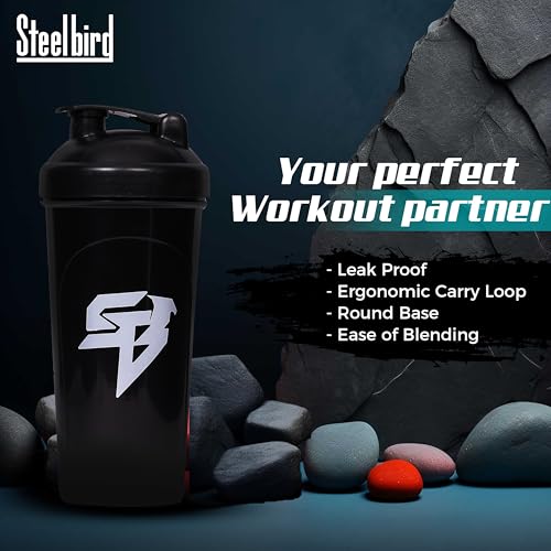 Image of Steelbird Super 700: High-Performance Gym Protein Shaker Bottle - Boost Your Workout! (Black)