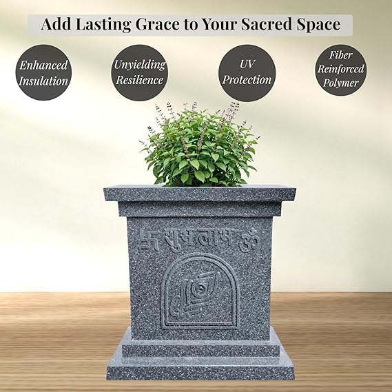 Image of Niyara Tulsi Ceramic Pot for Indoor, Outdoor, Home Office, Pooja Plants Gamla (FRP, Grey 16 inch)