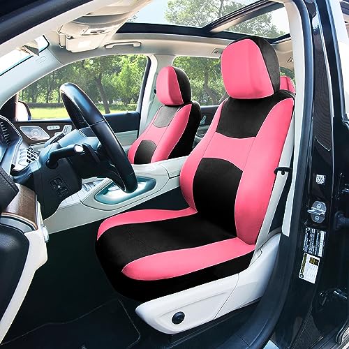 Image of FH Group Universal Car Seat Covers Full Set for SUV Truck Sedan Vans | Waterproof All-Purpose Cloth Seat Cover Set Airbag Compatible Washable Split Bench Protector Interior Upgrade - Pink