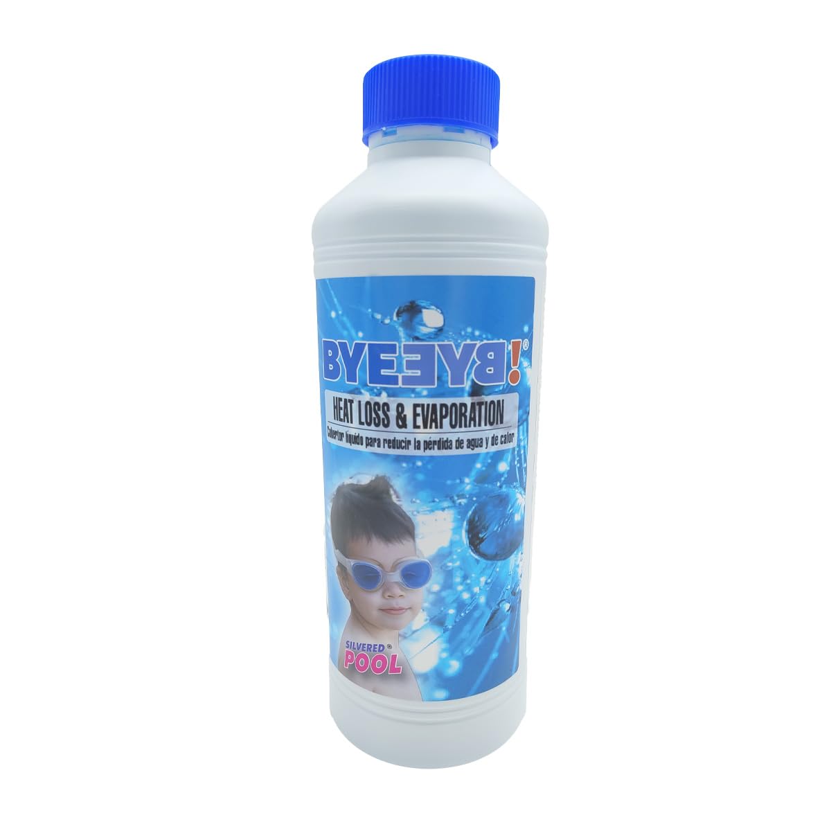 Silvered Pool BYEƎYꓭ! Heat Loss and Evaporation. Cobertor líquido. Evita evaporación y pérdida de Calor. Botella 1 Lt
