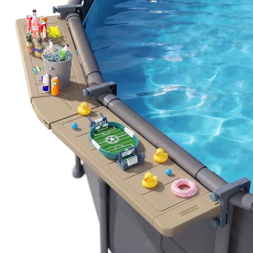 POOLHACKER Poolside Bar Extended [Original] Swim Up Bar Exclusively for Above-Ground Round Pools. Patio Poolside Table Smart Fold Easy Maintenance Weather Resistant Stable Tabletop