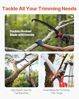 VEVOR Scie à Élaguer Extensible, 2,15-8,09 m, Scie sur Perche Manuelle, Lame Acier Tranchante, avec Ciseaux, 8 Perches Fibre de Verre, Outil Élagage pour Tailler Branches Hautes, Palmiers, Arbustes