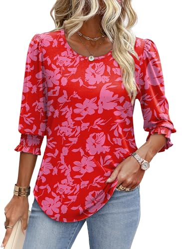 Image of XIEERDUO Blouses for Women Dressy Casual 3 /4 Length Sleeve Womens Tops with Smocked Cuffs