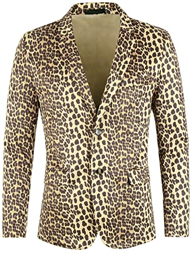Lars Amadeus Men's Party Animal Leopard Print Blazer Notched Lapel Lightweight Sport Coat Suit Jacket
