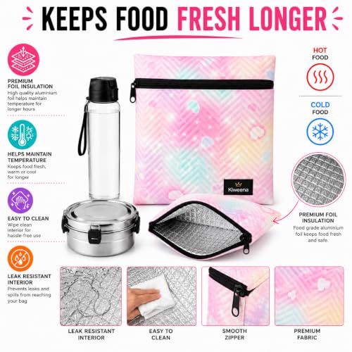 Image of Insulated Lunch Pouch for Office, School & Travel | Thermal Tiffin Bag with Aluminium Foil Lining | Leakproof, Lightweight & Reusable Lunch Organizer for Men, Women & Kids (Multi Edition A)