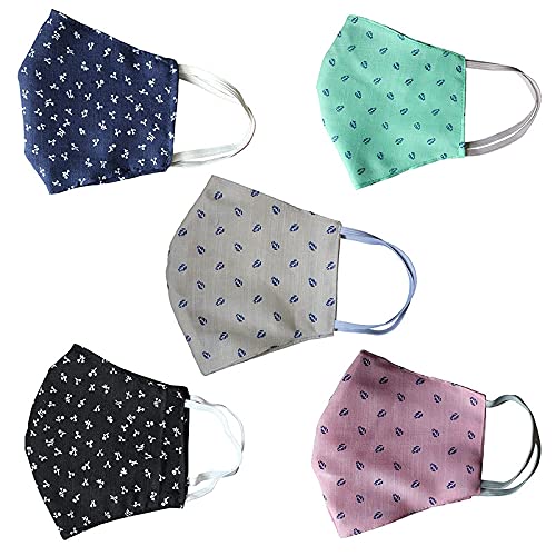 Cloth Face Mask Reversible Double Side Print 100% Cotton Washable Reusable , Adjustable Elastic Fashion Face Mask for Women Men set of 5 PPM_MK_25