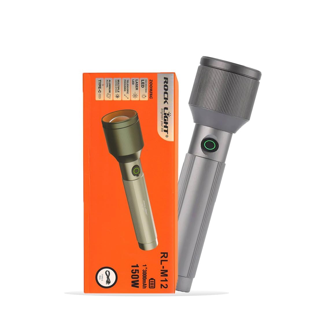RL-M17 Heavy Duty Metal Torch 100W High Brightness LED Flashlight, Rechargeable 3000mAh Battery, Zoomable Focus, Type-C Fast Charging for Outdoor & Night Use-picture-17