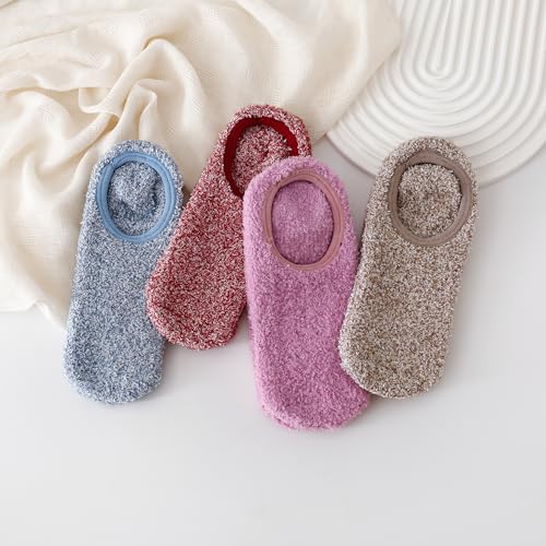 Image of SKOLA Cozy Winter Fuzzy Women Socks Grip Slippers Fluffy House Non Skid Microfiber Socks