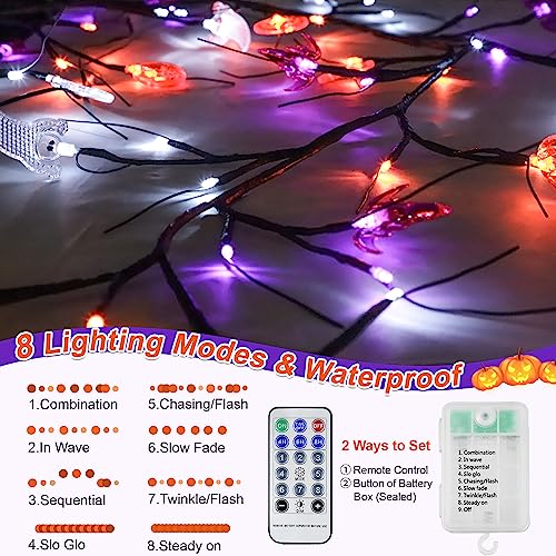 6 FT Willow Vine Twig Halloween Decorations Garland with Pumpkin Bat Ghost Lights - image 4
