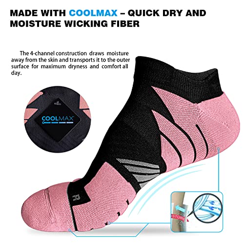 Hylaea Womens No Show Running Athletic Anti-Blister Wicking Coolmax Socks, Seamless Anti-Odor Pink Small 3 Pairs #TOP1