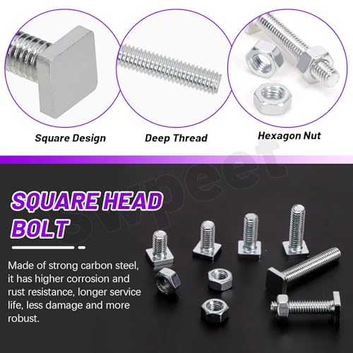 Image of Swpeet 90Pcs 6 Size M6x10 /12 /16 /20 /25 /35mm Galvanized Square Head Bolt and Hex Nuts Assortment Kit, Fully Thread Galvanized Square Head Screw, Square Machine Screws, Square Head T-Bolt