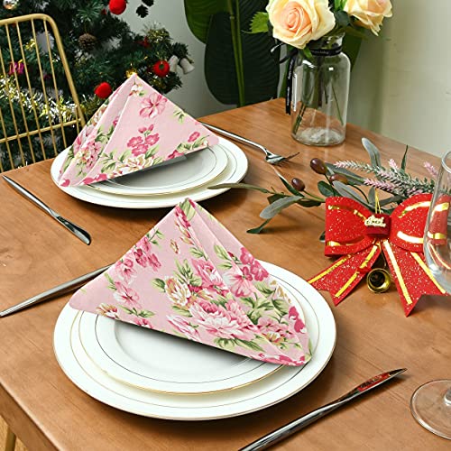 Mnsruu Cloth Napkins Set Of 4, Vintage Pink Rose Polyester Kitchen Dinner Napkins For Holiday Festive New Years Wedding Decor #TOP3