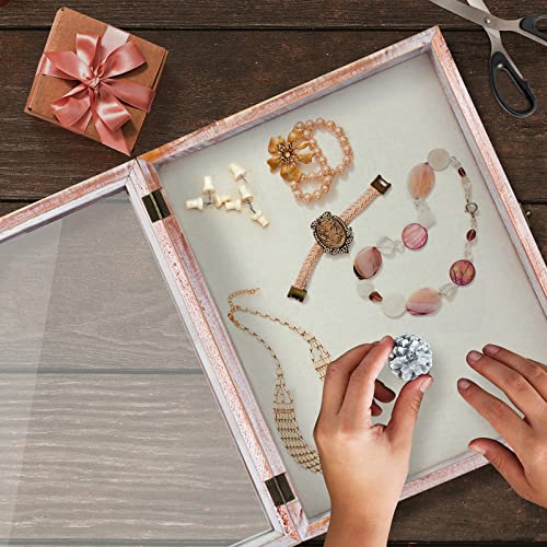 Image of TJ.MOREE Shadow Box 11 x 14 Display Case Wood Picture Frame White Pink | Memory Box with Linen Back for Memorabilia, Bouquet, Military Medals, Graduation Photos