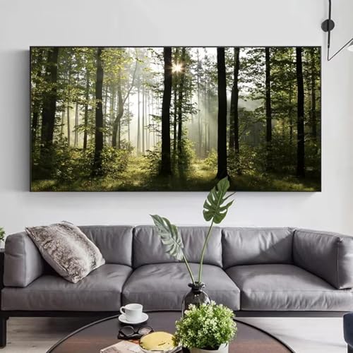 Affiche Forêt Vert et Soleil tableau paysage sur toile 25x45cm encadré