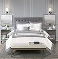 Madison Park Heritage Comforter Coverlet Combo, Color Block Design Modern Luxe All Season Down Alternative Bed Set with Matching Shams, Decorative Pillows, King/Cal King(104"x92"), Grey 8 Piece