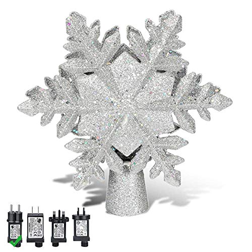 Christmas Tree Topper,Weihnachtsbaumspitze Schneeflocke,3D Hohl Star Beamer Lichter Für Feiertags-Dekorationen Weihnachten Feiertags