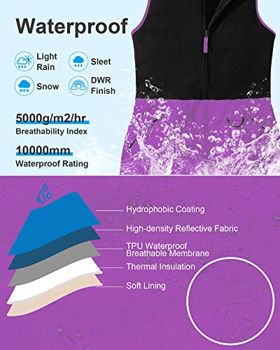 Pursky Girls Snow Pants Skiing Snowboarding Water Resistant Snow Bibs Overall Kids Ski Pants Boys Youth Snowpants Husky Ski Bibs Purple 10/12 #TOP2