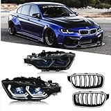 New M4 Style LED Headlamp Compatible with 2013-2018 BMW F30 F31 Headlight 320i 330i 335i 330e 340i 328d 328i Gran Turismo xdrive SULEV Base Accessories Animation Front Replacement (G+H LED)