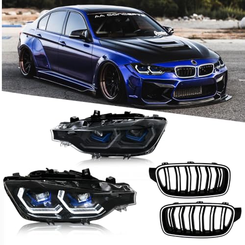 New M4 Style LED Headlamp Compatible with 2013-2018 BMW F30 F31 Headlight 320i 330i 335i 330e 340i 328d 328i Gran Turismo xdrive SULEV Base Accessories Animation Front Replacement (G+H LED)