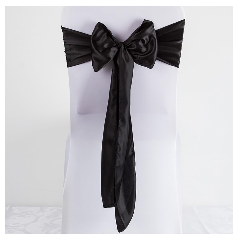 Yurosiay Satin Chair Bows 17 x 275 cm Wedding Decoration Chair Sash Bow Ties Satin Sashes Chair Bows for Wedding Banquet Birthday Party Hotel Home Black Pack of 5