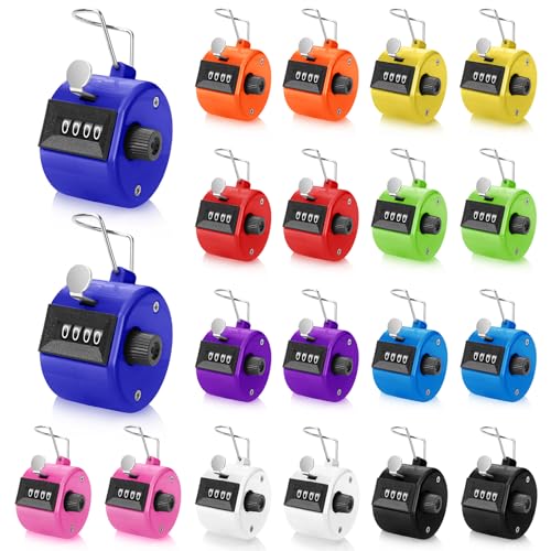 20 Pieces Handheld Tally Counter 4 Digit Mechanical Clicker Counter Multicolour Handheld Counter Clicker Plastic Pitch Counter for Counting School Golf Coaching Sports Knitting Events (20 PCS)