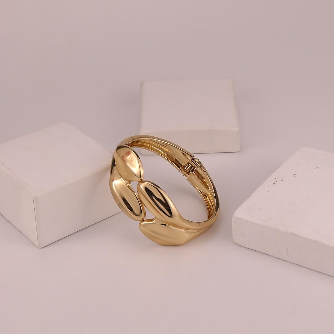 Chunky Gold Bangle Bracelets for Women Trendy Open Cuff Wide Bracelets Gold Spiraled Oval Bangle Bracelet - Image 3