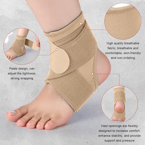 Image of Honoson 2 Pcs Ankle Brace Kid Ankle Support Youth Neoprene Lace up Compression Sleeve Foot Brace Stabilizer with Adjustable Strap for Sport Sprained Plantar Fasciitis Achilles Tendonitis(Skin,M)