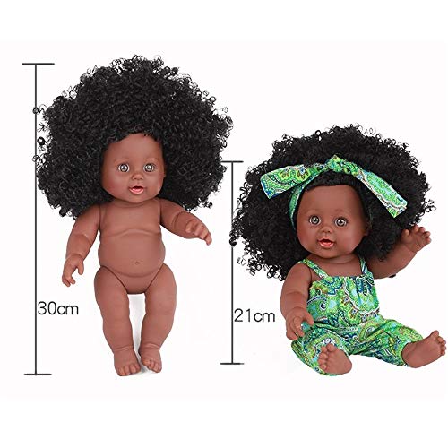 Anytec 12 Inch Reborn Newborn Baby Dolls Look Real Soft Silicone Lifelike Black Pearl African American Full Body Reborn Doll With Baby Clothes For Toddler Boys Girls Birthday Gift (Green) #TOP1
