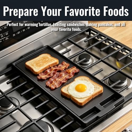Image of Upgraded W10432544 Cast Iron Griddle for Whirlpool Gas Stove Top Griddle Parts, W10432539 Stovetop Griddle for Whirlpool KitchenAid Jennair Maytag Gas Cooktop Parts Burner Center Griddle Flat Top Pan