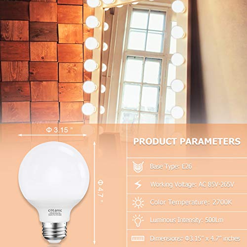 Cotanic G25 Led Vanity Light Bulb 2700K Warm White, Globe Light Bulbs For Bathroom Vanity Mirror 500Lm,E26 Screw Base 5W 60W Incandescent Equivalent,Non-Dimmable,Pack Of 4 #TOP2
