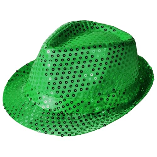 Aomig Sombrero de Lentejuelas, Chistera Glitter Unisex, Sombrero de Copa Accesorios de Discoteca de Años 70 para Carnaval Disfraz Fiesta Temática Fiesta de Lemas, Verde