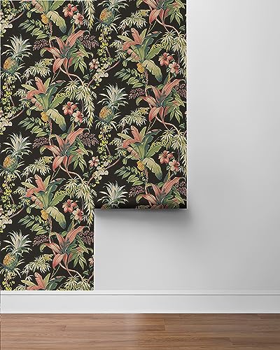 Image of Tommy Bahama - Peel and Stick Designer Wallpaper, Premium Botanical Wallpaper for Bedroom, Powder Room, Kitchen, Self Adhesive, Vinyl, 30.75 Sq Ft Coverage (Malay Botanic Collection, Ebony)