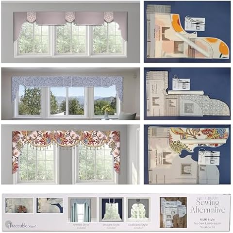 Traceable Designer; Multi-Style Lambrequin Valance Kit; Patented Sewing Alternative; Kit; Make No-Sew Custom Cornice Curtains; for Bedroom; Living Room; Dining Room; Room Darkening; Rod Pocket; Lined Cover