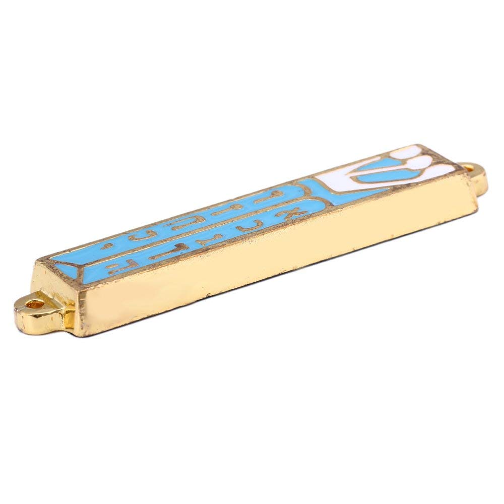 Holy Land MarketGold Plated 10 Commandments Mezuzah with Scroll Inside (Cavity in Back is About 3 Inches) (Sky Blue, Ten Commandments)