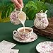 Agyiuns Tea Cup and Saucers, 6.4oz Floral Tea Cups with Gold Trim, Porcelain Teacup, Coffee Cappuccino Espresso Latte Mugs for Party Birthday,Party Cafe Home, Christmas Gift (White)