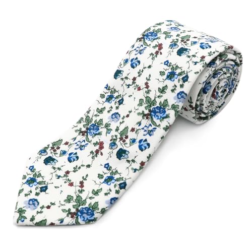 Image of Cotton Floral Ties for Men 2.76 inch Men's Skinny Tie Linen Flower Printed Neck Tie for Wedding Dating Party