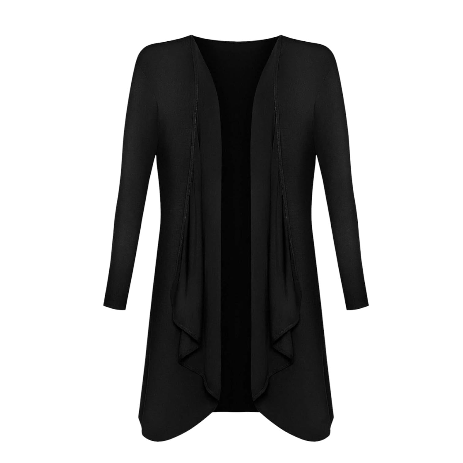 Sxme Might Say Women's Black Plus Size Waterfall Cardigan, Long Sleeve Open Front, Jersey Top, Hanky Hem, Long Sleeve Boyfriend Cardigan (, 20-22)