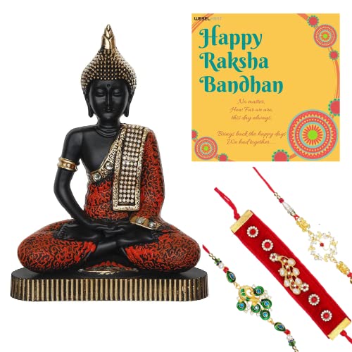 Webelkart Ensemble de cadeaux Rakhi de qualité supérieure pour frère et enfants avec pièce maîtresse Bouddha Gautam en polyrésine (taille M, multicolore) Cover
