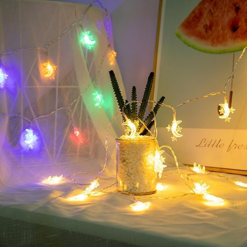 Image of 40 LED Star Moon String Lights Battery Operated 20FT Star Mini Star Fairy Lights for Patio Garden,Wedding, Party, Home Decoration (Star-Moon)