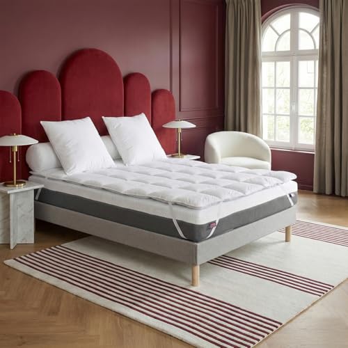 DODO - Surmatelas 4 cm Hôtel Prestige Blanc 160x200 cm - 100% Polyester recyclé 700g/m² - Gonglant, Accueil Moelleux et rebondissant - Enveloppe Satin de...