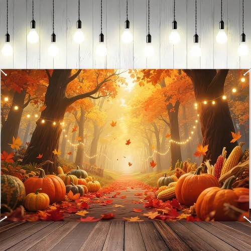 BlissYard Fall Backdrop Autumn Golden Maple Forest Photography Background Banner Fall Maple Leaves Pumpkin Decorations Thanksgiving Party Supplies Farm Harvest Event Banner 71x43 Inchs