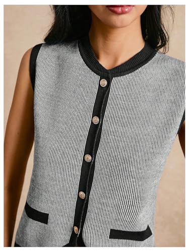 Image of GORGLITTER Women's Striped Button Up Cropped Sweater Vest Sleeveless Knit Vest Tops 2025 Trendy Outfits