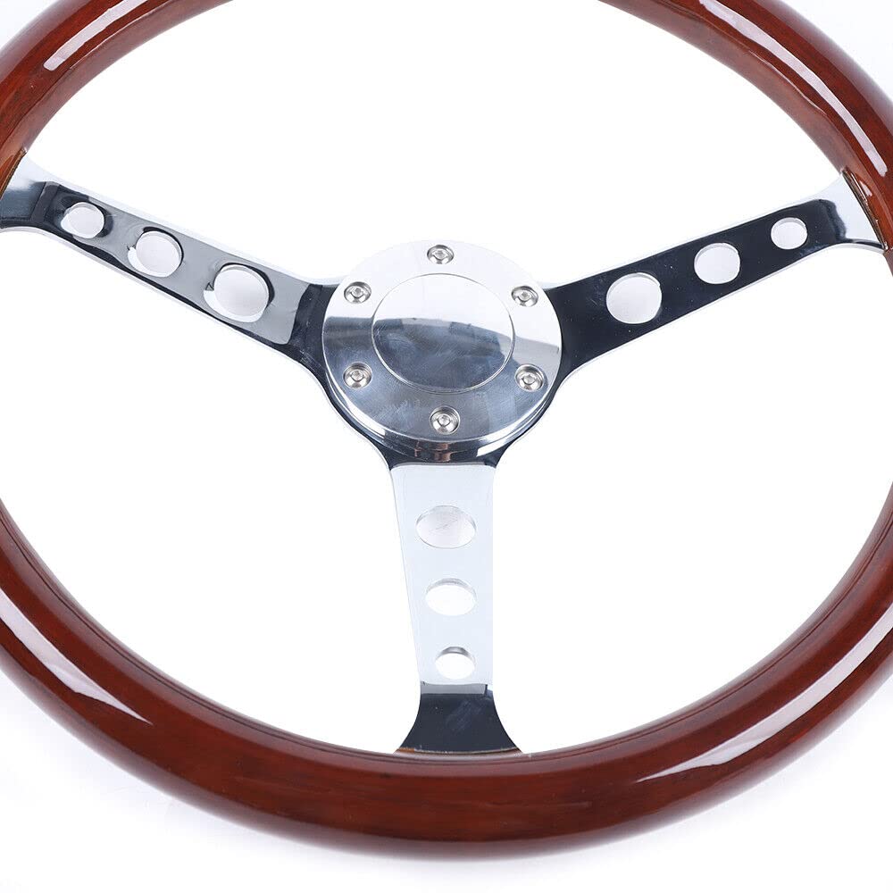 Volante professionale da 15" volante in legno marrone/argento accessori per volante auto con pulsante del clacson e anello in ferro