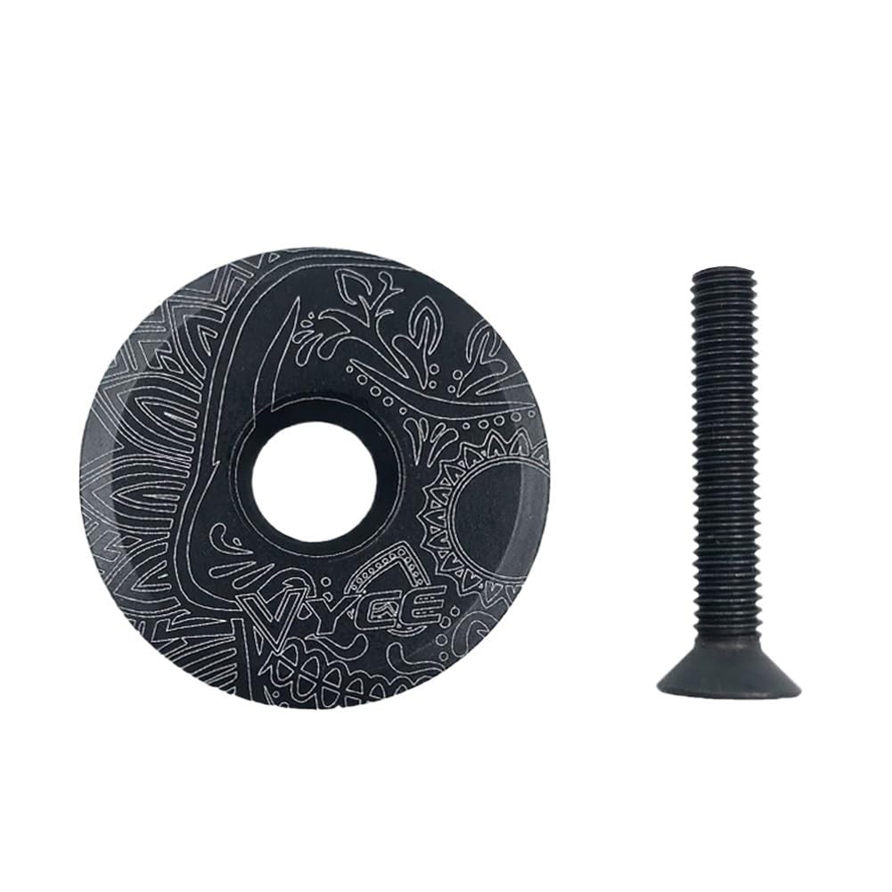 VFdthR Bike Headset Bike Bowl Cover Aluminum MTB Road Bicycle Stem Top 28.6mm Fork Tube Headset Cap(Black pattern)