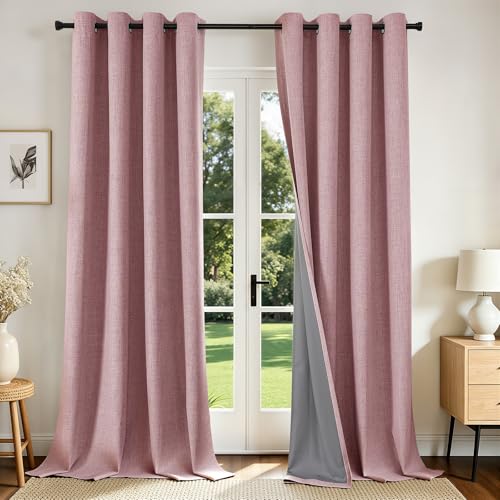 Image of Joydeco Blackout Curtains 108 Inches Long 2 Panels Burg, Room Darkening Curtains for Bedroom, 100% Black Out Textured Thermal Drapes Privacy Protection 2 Panels Set(W52 x L108 Inch, Pink)