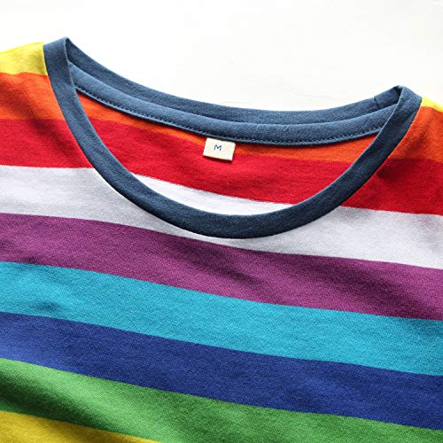 Rainbow T Shirt Women Striped Crew Neck Short Sleeve Stripes Tee Top Stripped L #TOP2