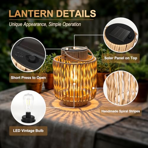 EXYGLO 2 Pack Solar Lanterns Outdoor Light, Waterproof Hanging Solar Lights for Outside, Outdoor Lanterns for Yard Garden Porch Patio Pathway, Decorative Birthday Gifts for Women Mom - image 3