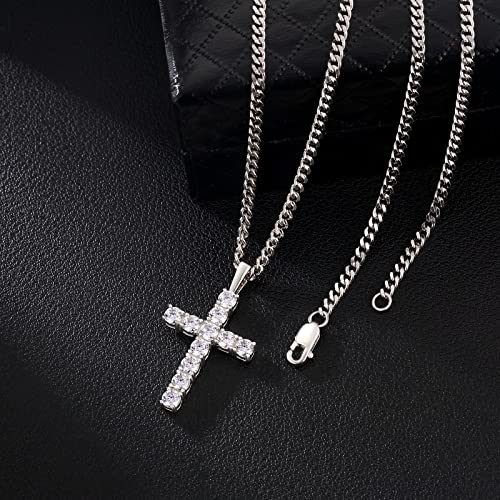 KRKC&CO Moissanite Diamond Cross Pendant For Men, S925 Sterling Silver, D Color, 1.1Carat, with 2mm 20" Rope Chain, Brilliant Excellent Cut Iced Out, 14K Gold, For Him2