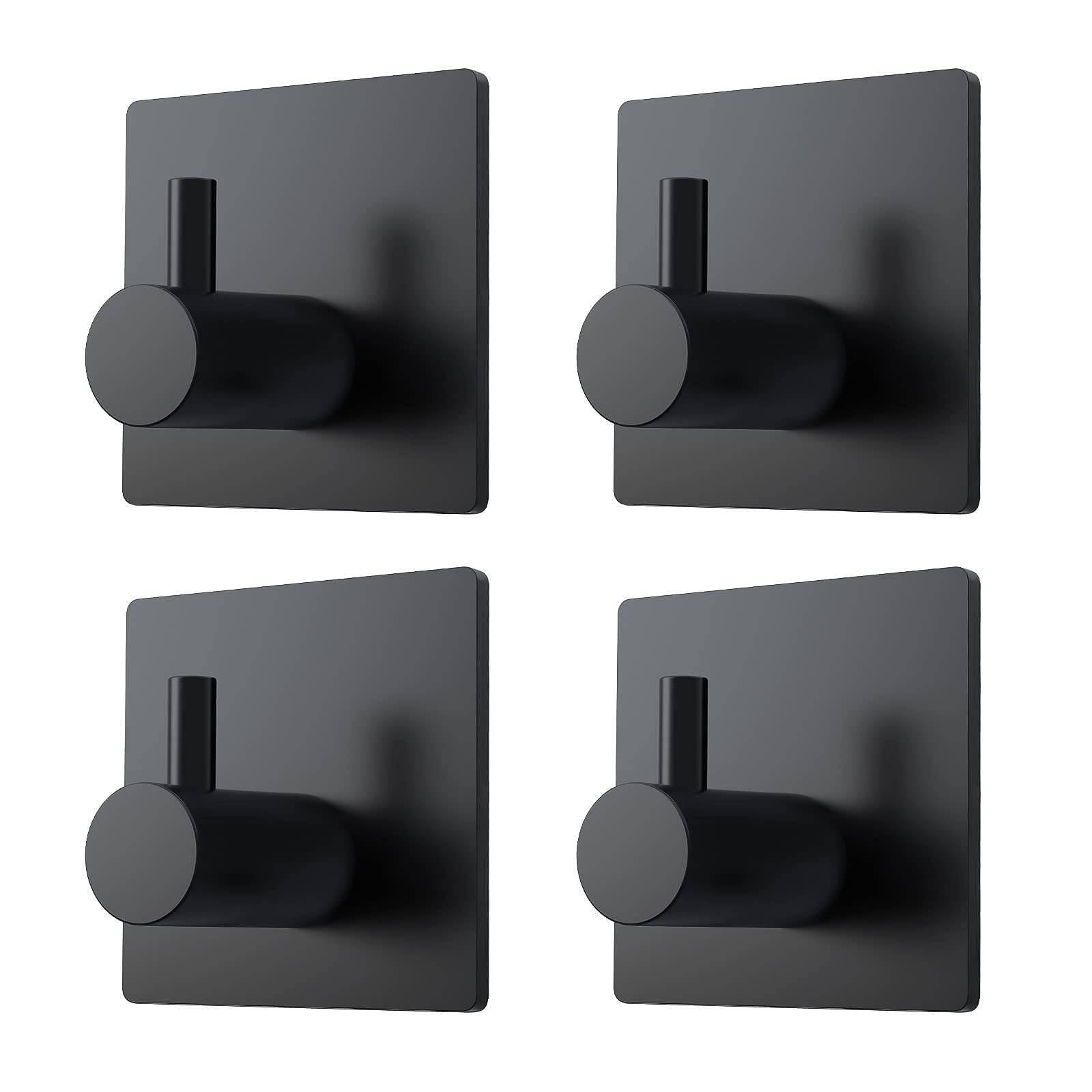 PNWNNH Ganchos adhesivos resistentes para toallas de pared, ganchos de ducha para puerta de baño, cocina, paquete de 4, color negro mate